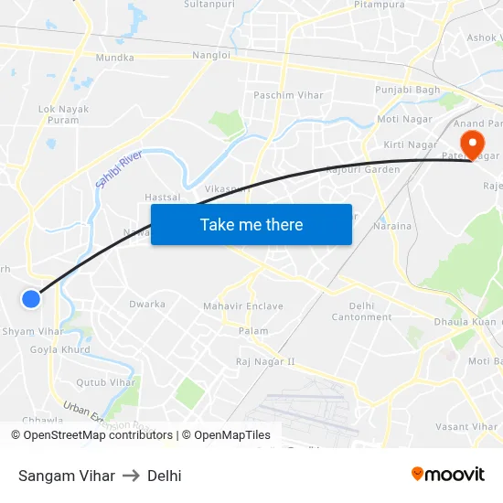 Sangam Vihar to Delhi map