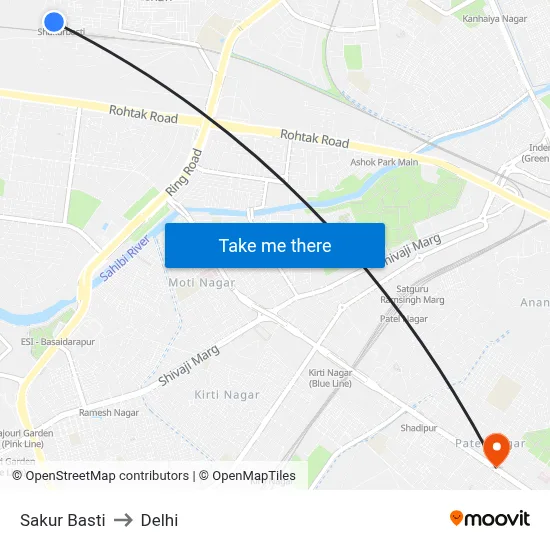 Sakur Basti to Delhi map