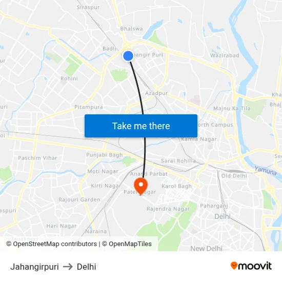 Jahangirpuri to Delhi map