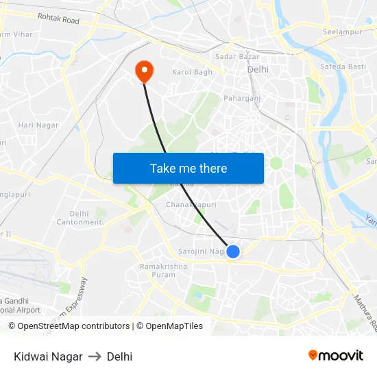 Kidwai Nagar to Delhi map