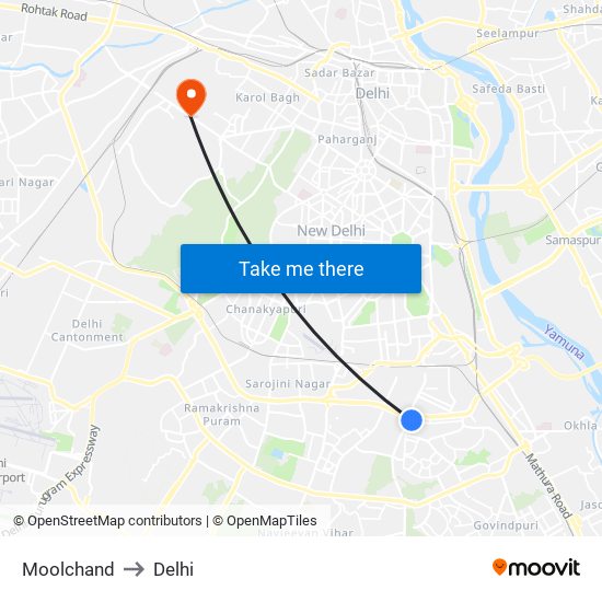Moolchand to Delhi map