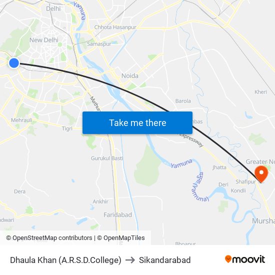 Dhaula Khan (A.R.S.D.College) to Sikandarabad map