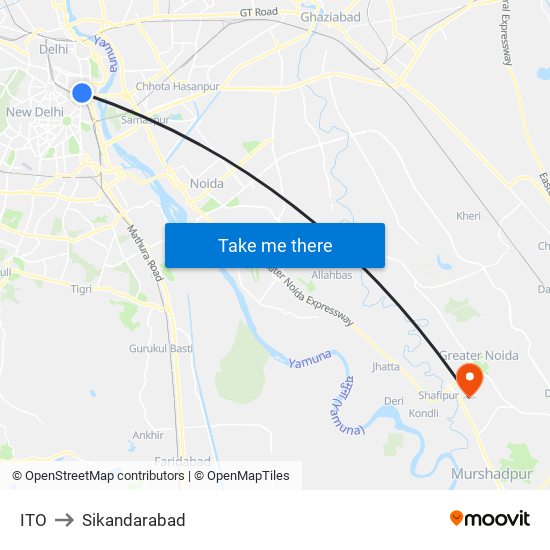 ITO to Sikandarabad map