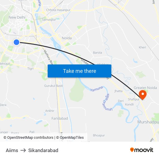 Aiims to Sikandarabad map