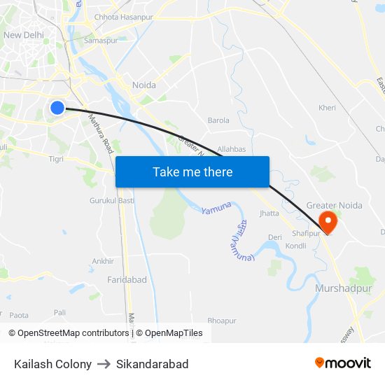 Kailash Colony to Sikandarabad map