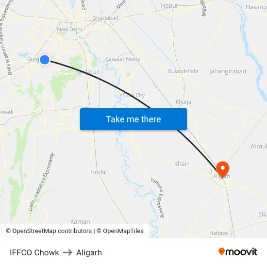 IFFCO Chowk to Aligarh map