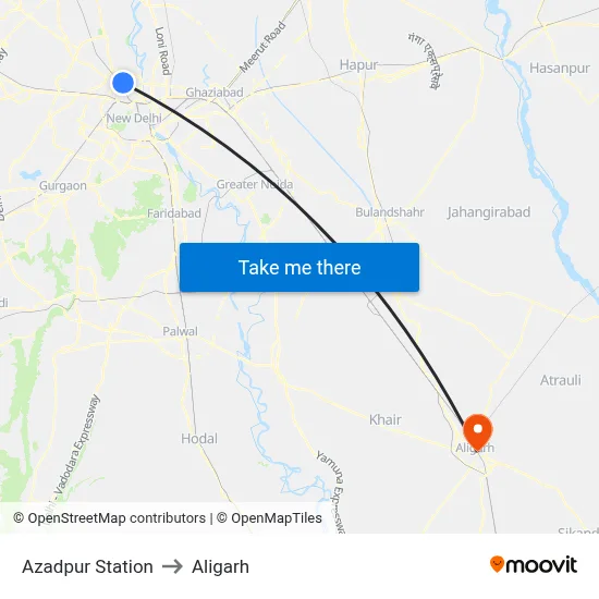 Azadpur Station to Aligarh map