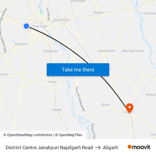 District Centre Janakpuri Najafgarh Road to Aligarh map