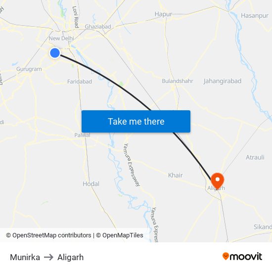 Munirka to Aligarh map