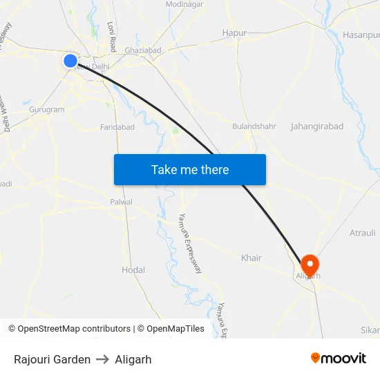 Rajouri Garden to Aligarh map