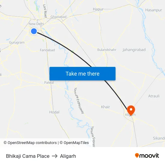 Bhikaji Cama Place to Aligarh map