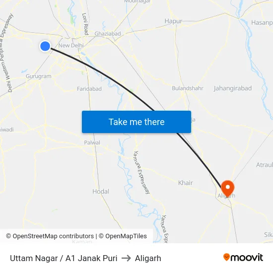 Uttam Nagar / A1 Janak Puri to Aligarh map