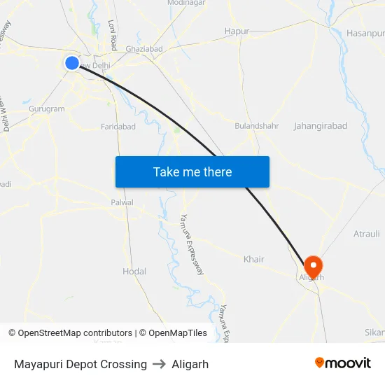 Mayapuri Depot Crossing to Aligarh map