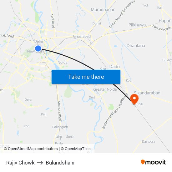 Rajiv Chowk to Bulandshahr map