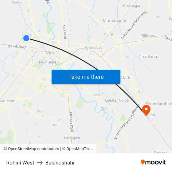Rohini West to Bulandshahr map