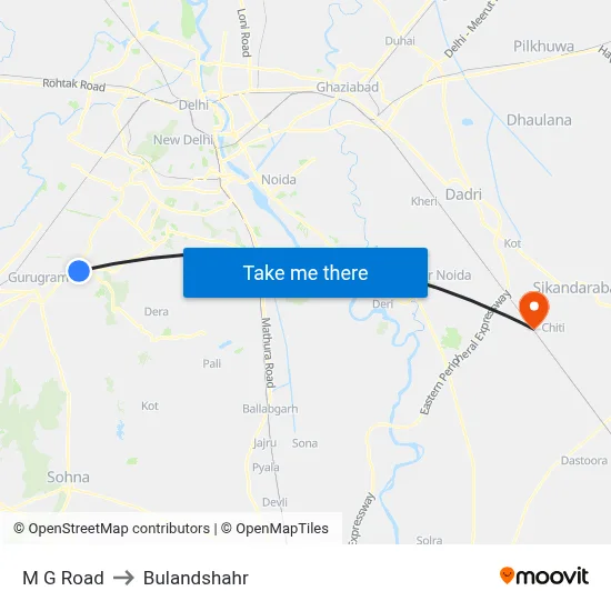 M G Road to Bulandshahr map