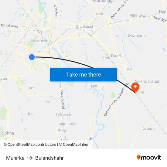 Munirka to Bulandshahr map
