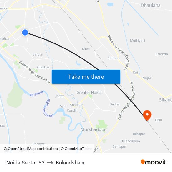 Noida Sector 52 to Bulandshahr map