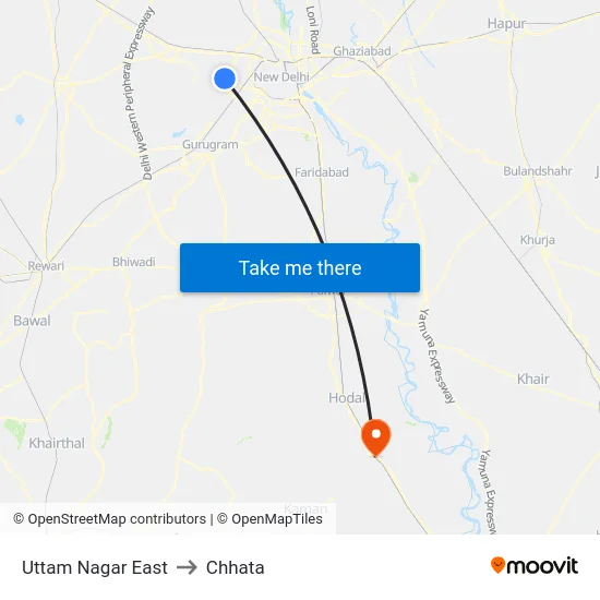 Uttam Nagar East to Chhata map