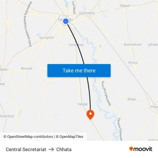 Central Secretariat to Chhata map