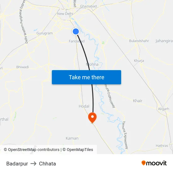 Badarpur to Chhata map