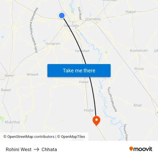 Rohini West to Chhata map
