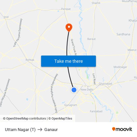 Uttam Nagar (T) to Ganaur map