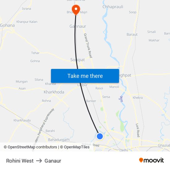 Rohini West to Ganaur map