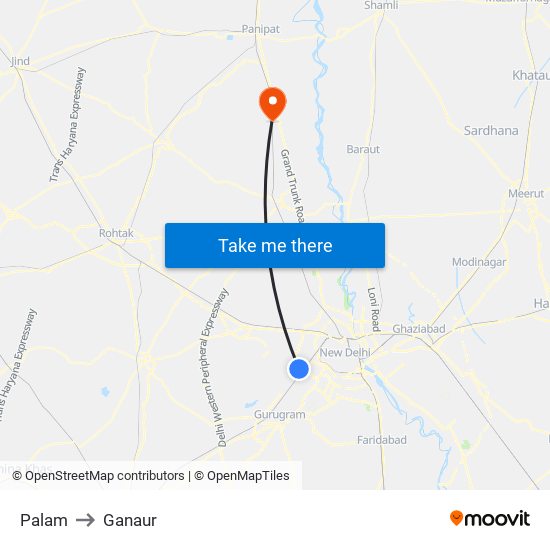 Palam to Ganaur map