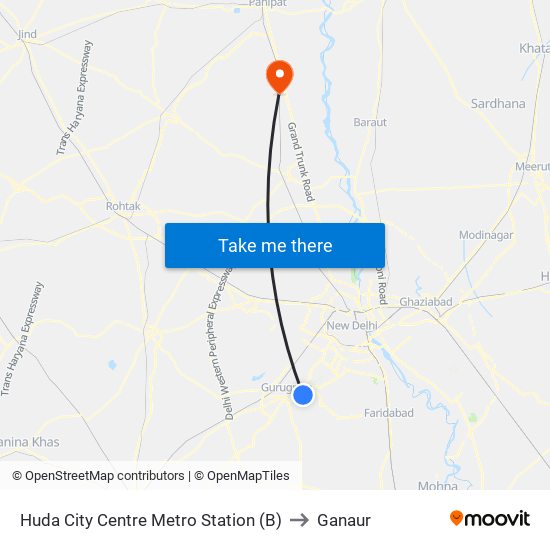 Huda City Centre Metro Station (B) to Ganaur map