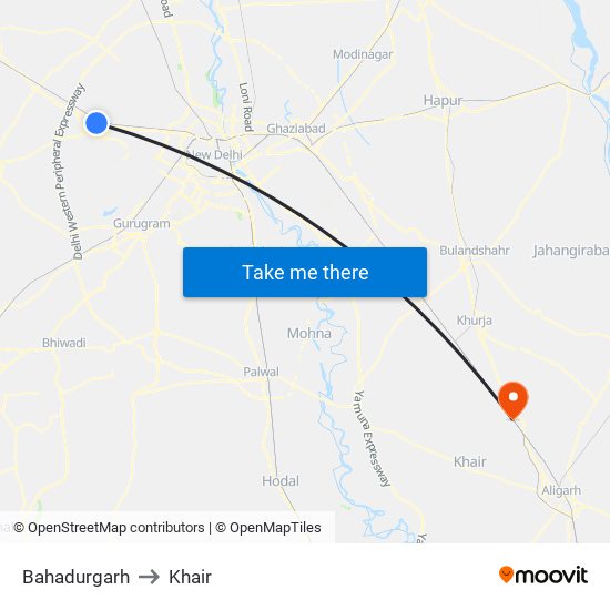 Bahadurgarh to Khair map