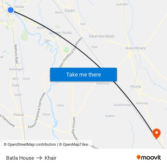 Batla House to Khair map