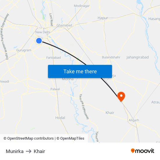 Munirka to Khair map