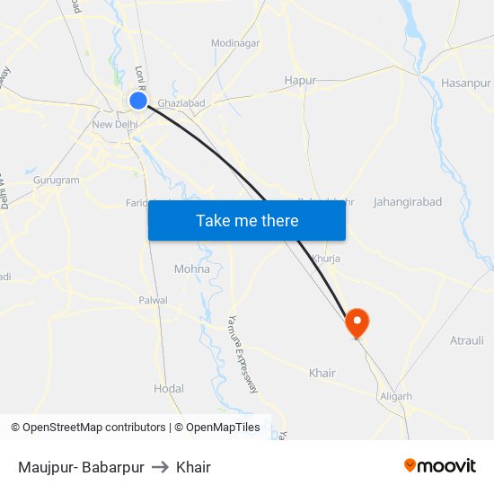 Maujpur- Babarpur to Khair map