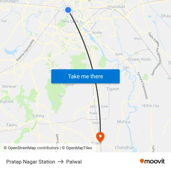 Pratap Nagar Station to Palwal map