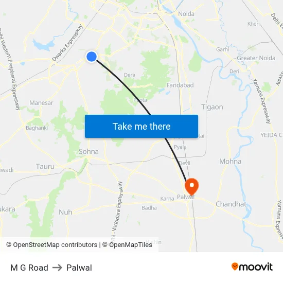 M G Road to Palwal map