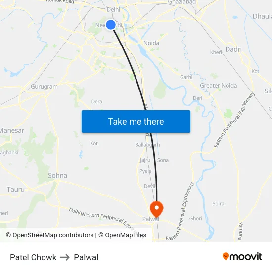 Patel Chowk to Palwal map