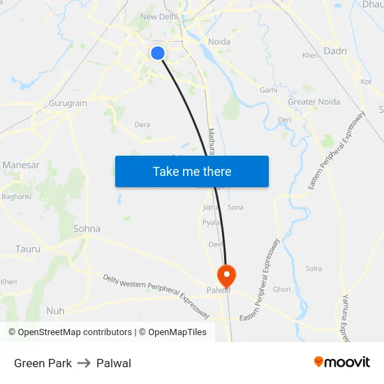 Green Park to Palwal map