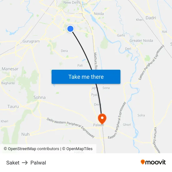 Saket to Palwal map