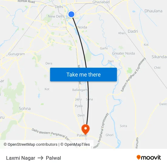 Laxmi Nagar to Palwal map