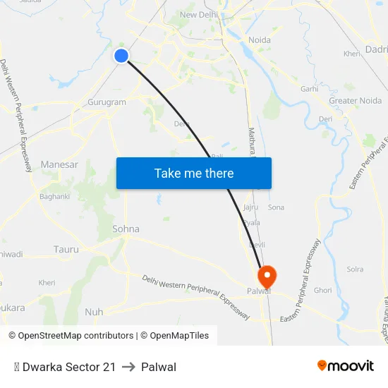 ✈ Dwarka Sector 21 to Palwal map