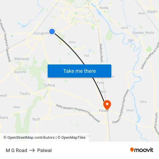 M G Road to Palwal map