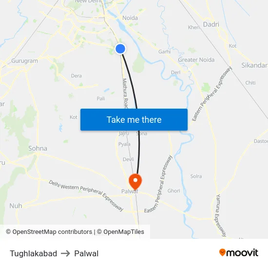 Tughlakabad to Palwal map