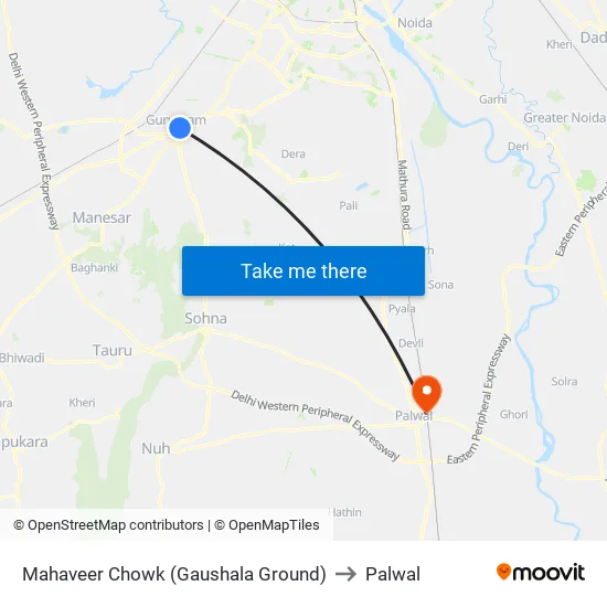 Mahaveer Chowk (Gaushala Ground) to Palwal map
