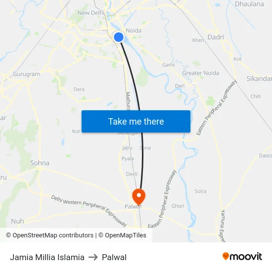 Jamia Millia Islamia to Palwal map