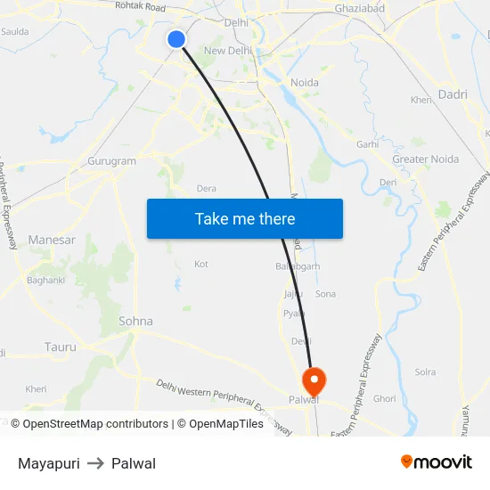 Mayapuri to Palwal map