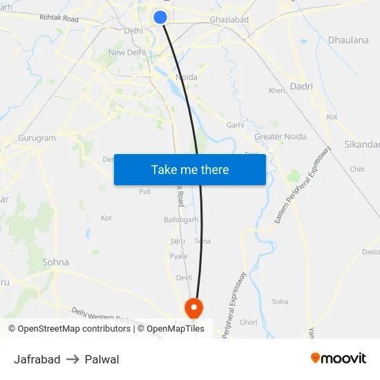 Jafrabad to Palwal map