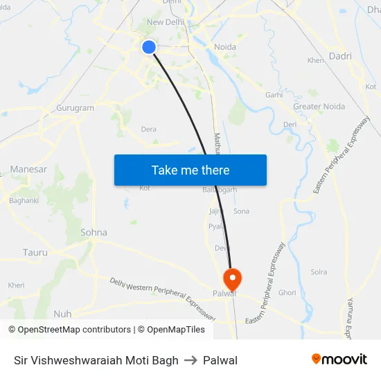 Sir Vishweshwaraiah Moti Bagh to Palwal map