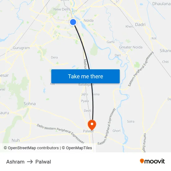 Ashram to Palwal map