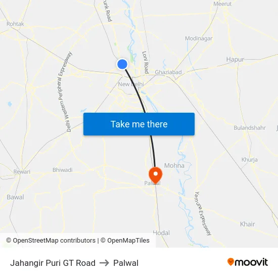 Jahangir Puri GT Road to Palwal map